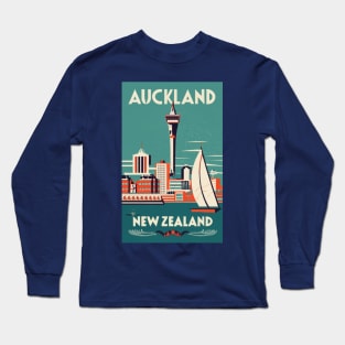 A Vintage Travel Art of Auckland - New Zealand Long Sleeve T-Shirt